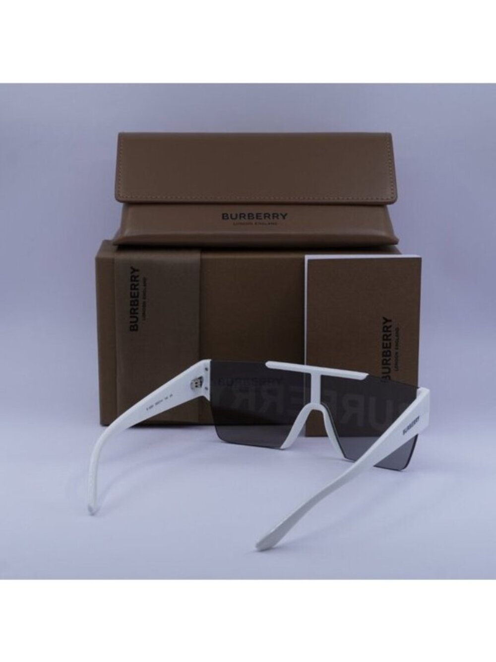 Burberry BE4291 3007/H Shield Sunglasses - White/Grey Tampo Burberry Silver - Picture 3 of 12